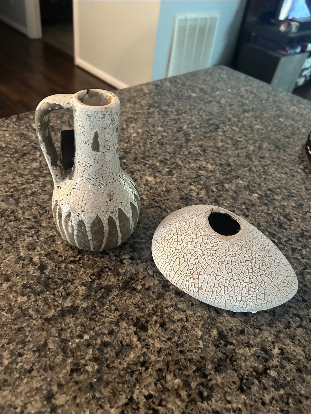 White Crackle Ceramic Vase Set - Decorative Home Art 2 pieces planters